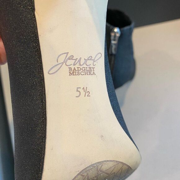 Jewel Badgley Mischka Margarita Peep Toe Heel Booties Glittery Black Size 5.5 - Picture 4 of 6